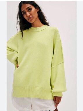 Free People Oversized Lime Crewneck Sweater